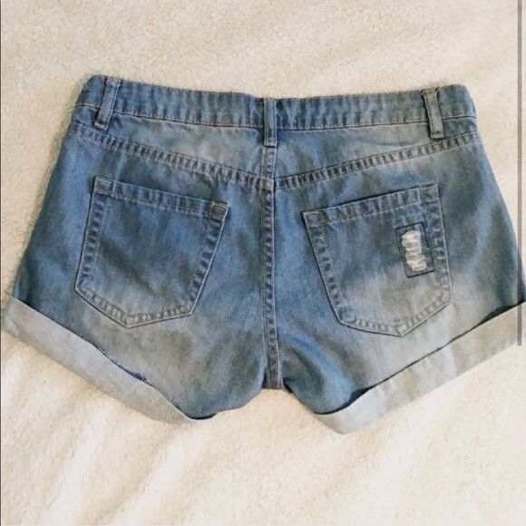 Forever 21 Distressed Patchwork Denim Cuffed Shorts - Picture 2 of 4